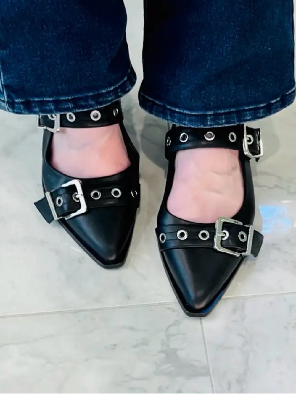 NWOB Quince leather bold buckle slingback flats